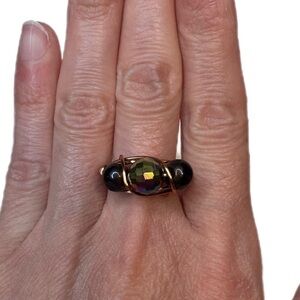 Purple rainbow disco Ball copper ring handmade